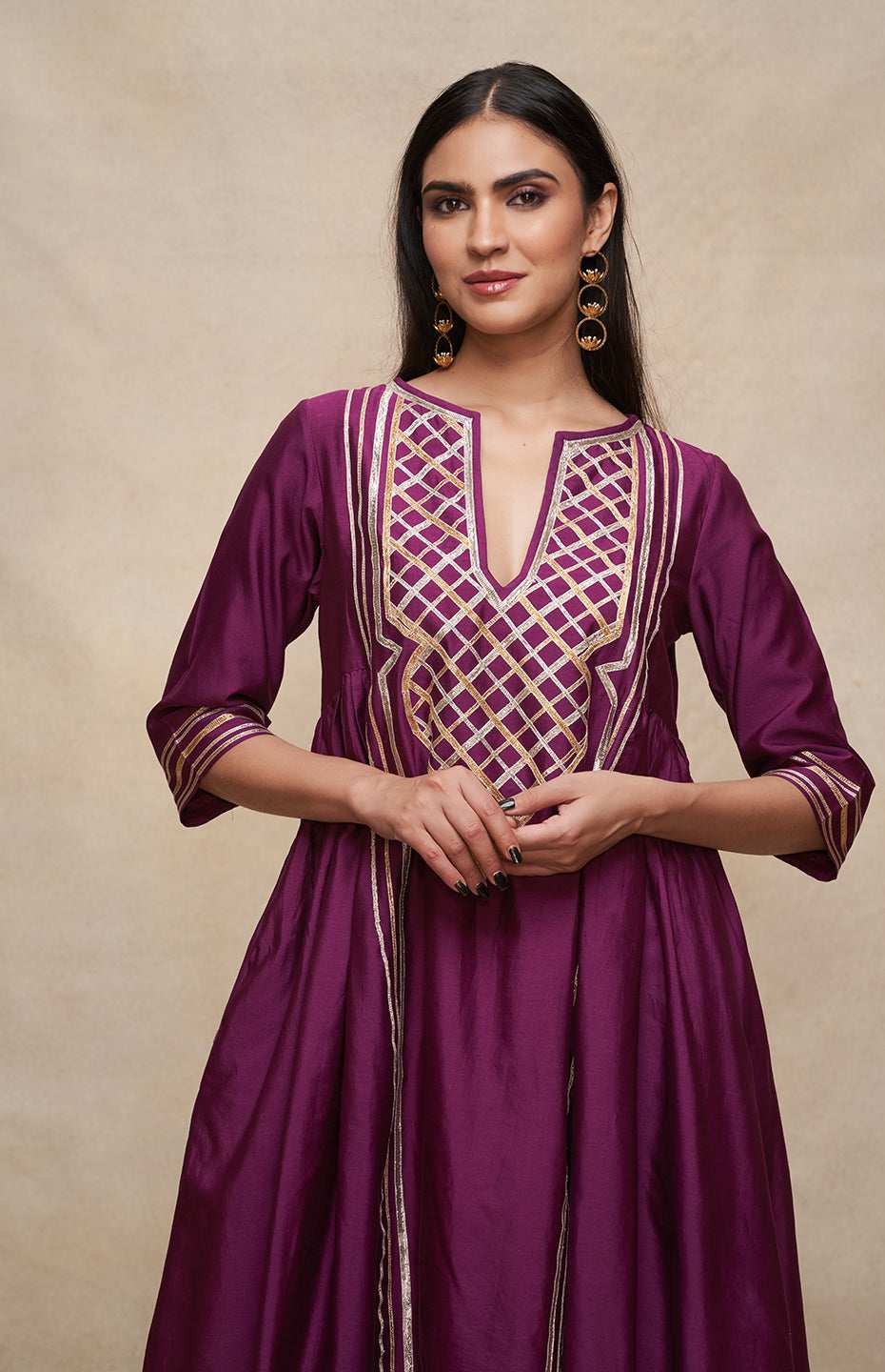Wine Gathered Kurta