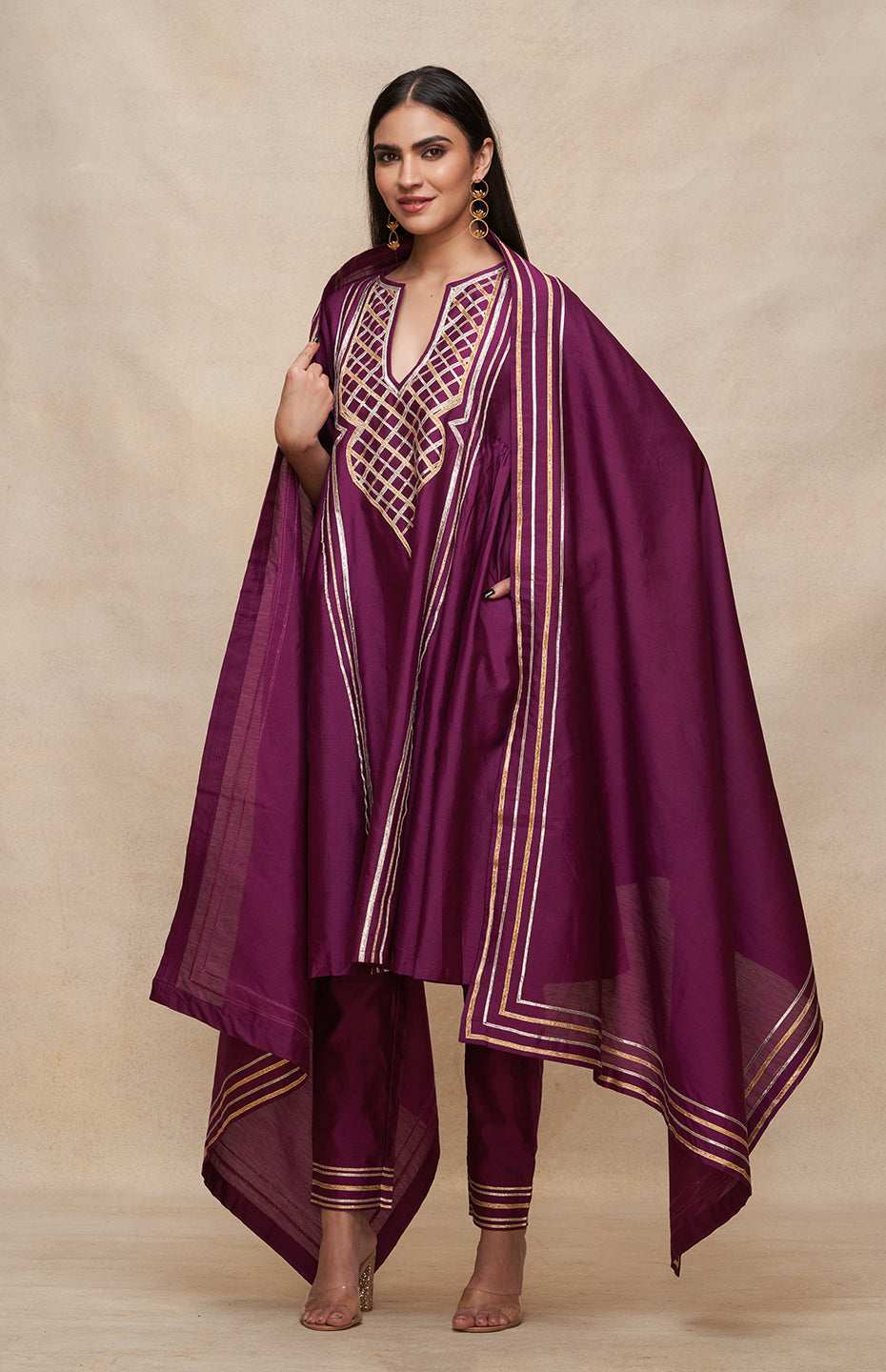 Wine Gathered Kurta