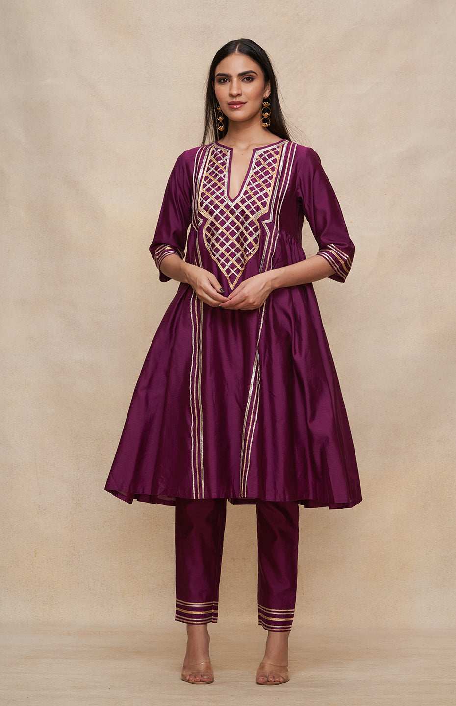 Wine Gathered Kurta