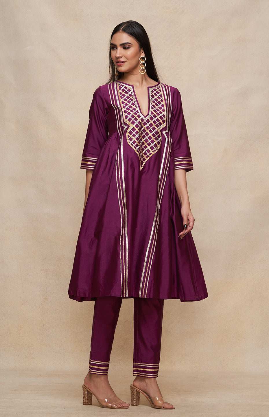 Wine Gathered Kurta