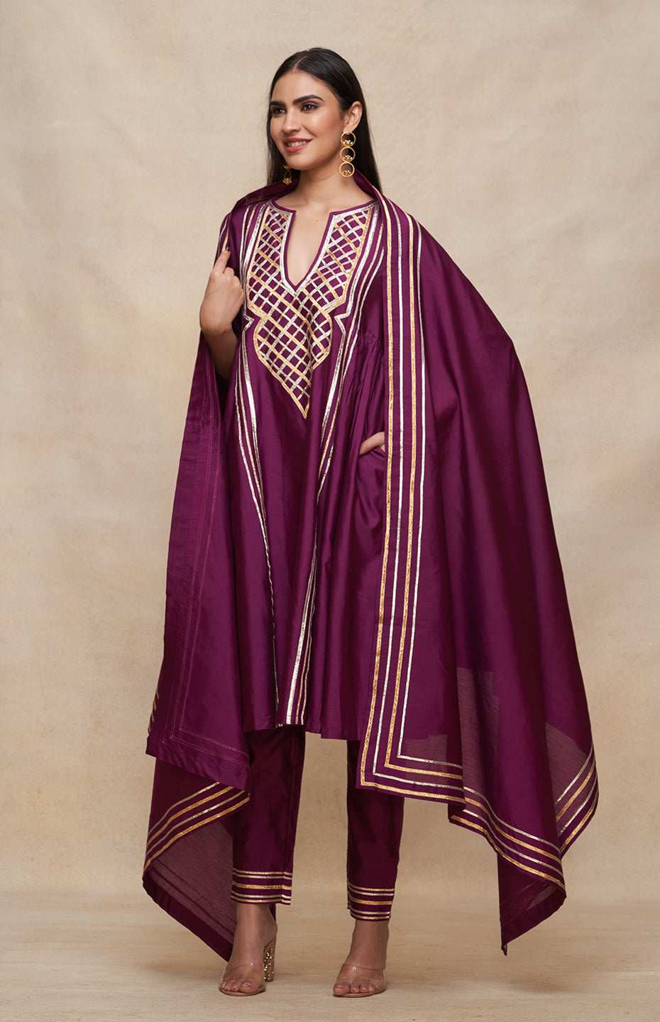 Wine Gathered Kurta