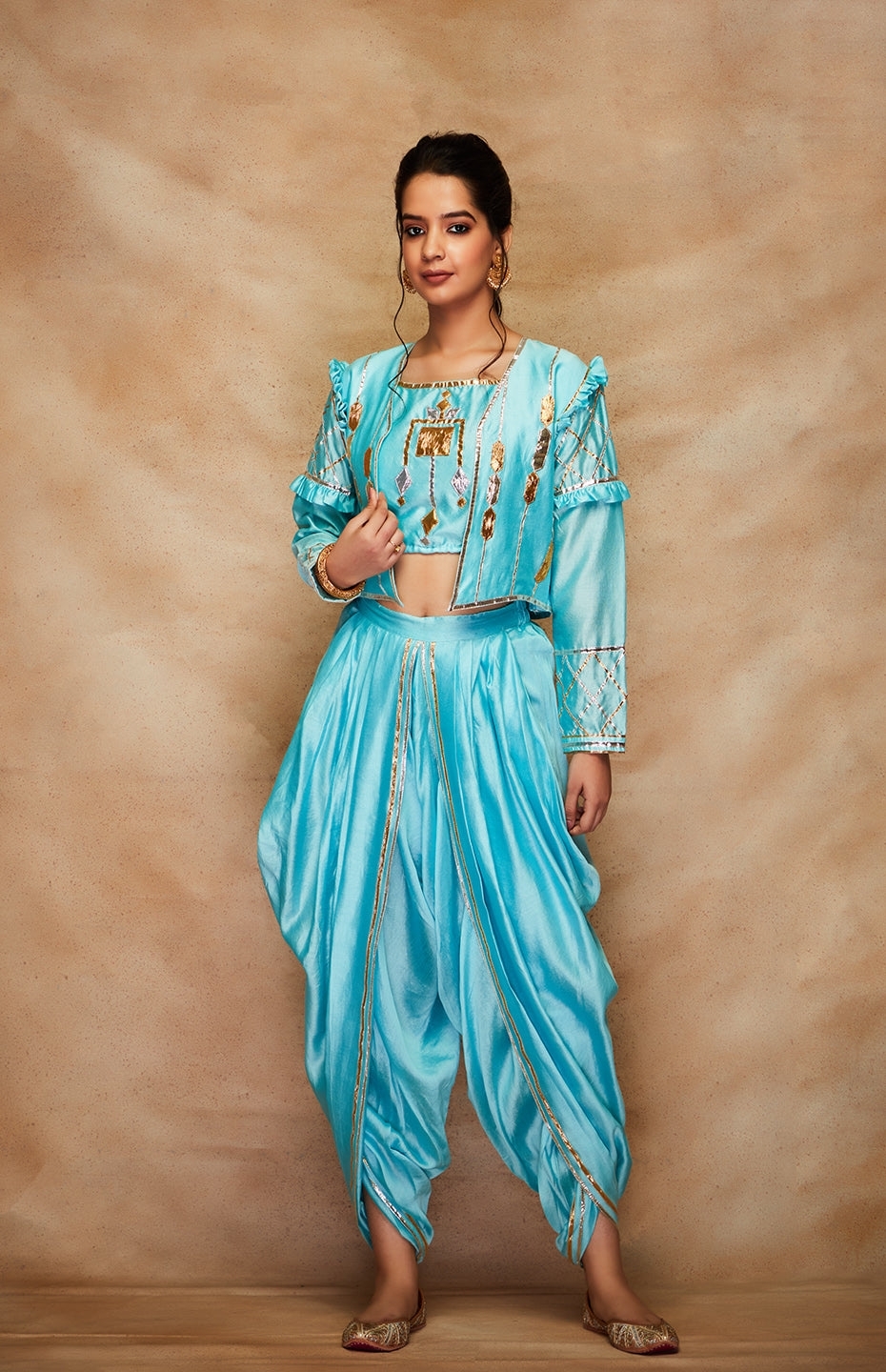 Blue Chanderi Silk Gota Jacket