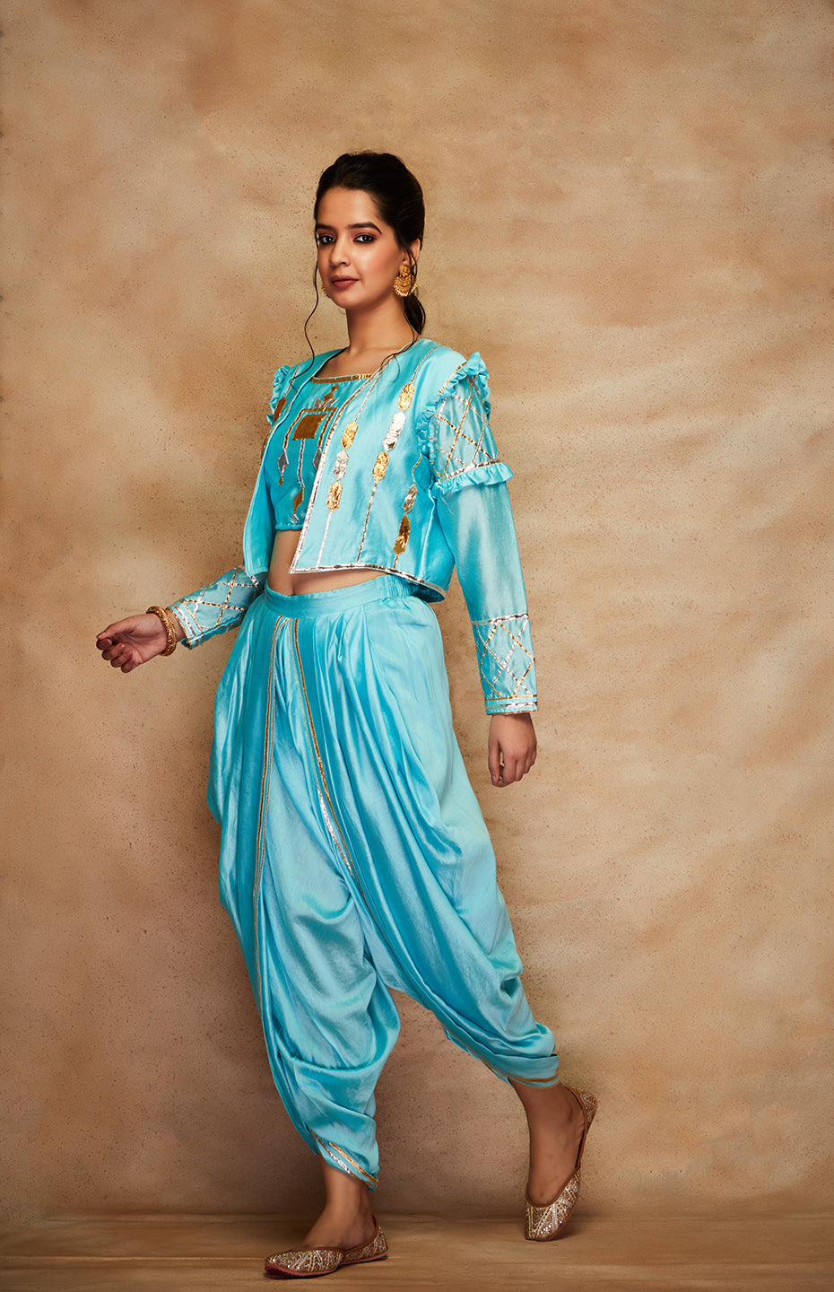 Blue Chanderi Silk Gota Jacket