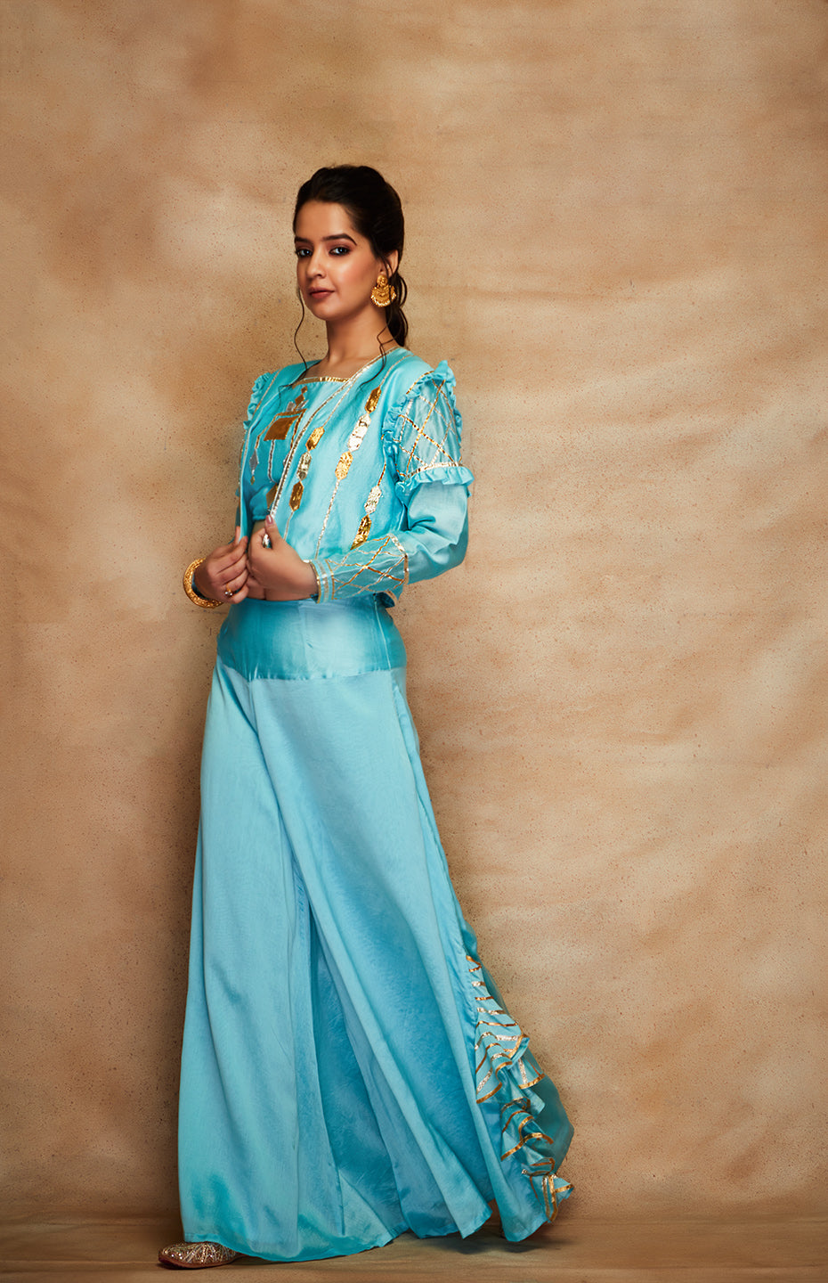 Blue Chanderi Silk Gota Jacket