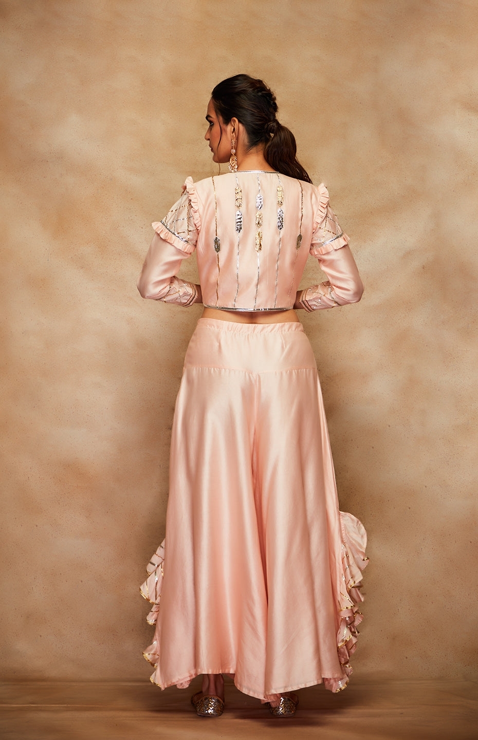 Peach Chanderi Silk Gota Jacket