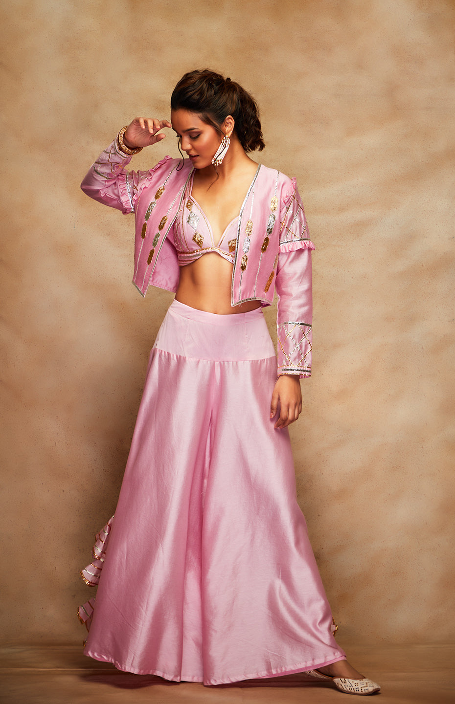 Pink Chanderi Silk Gota Jacket