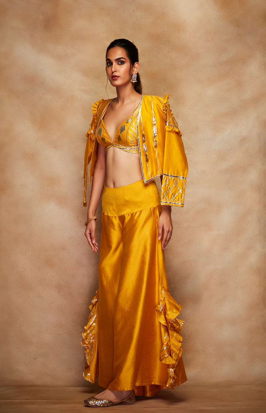 Mustard Chanderi Silk Gota Sharara