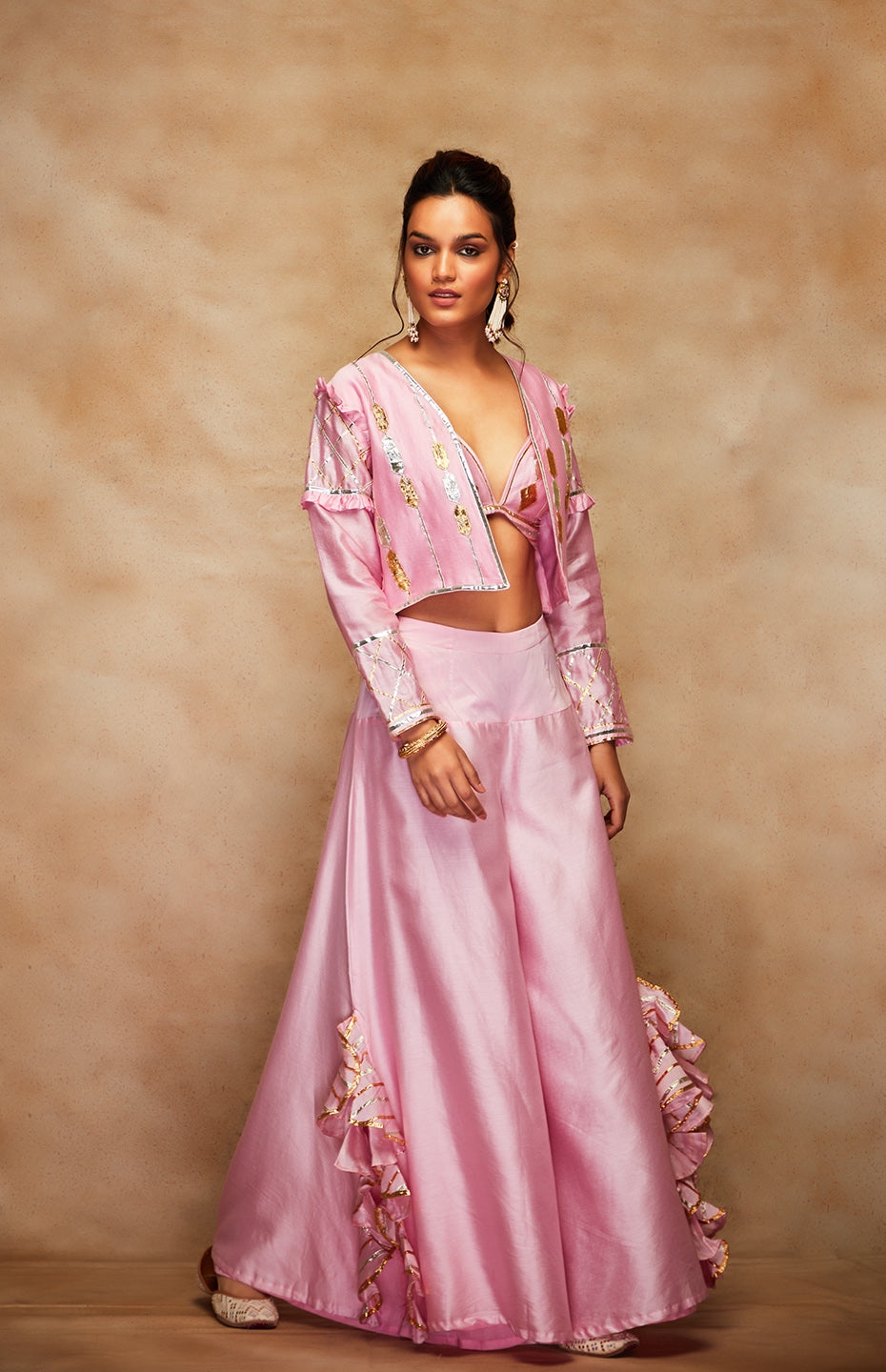 Pink Chanderi Silk Gota Sharara
