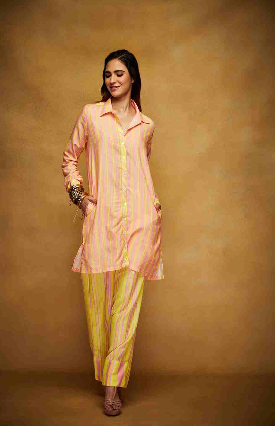 Pink & Yellow Shirt Dress