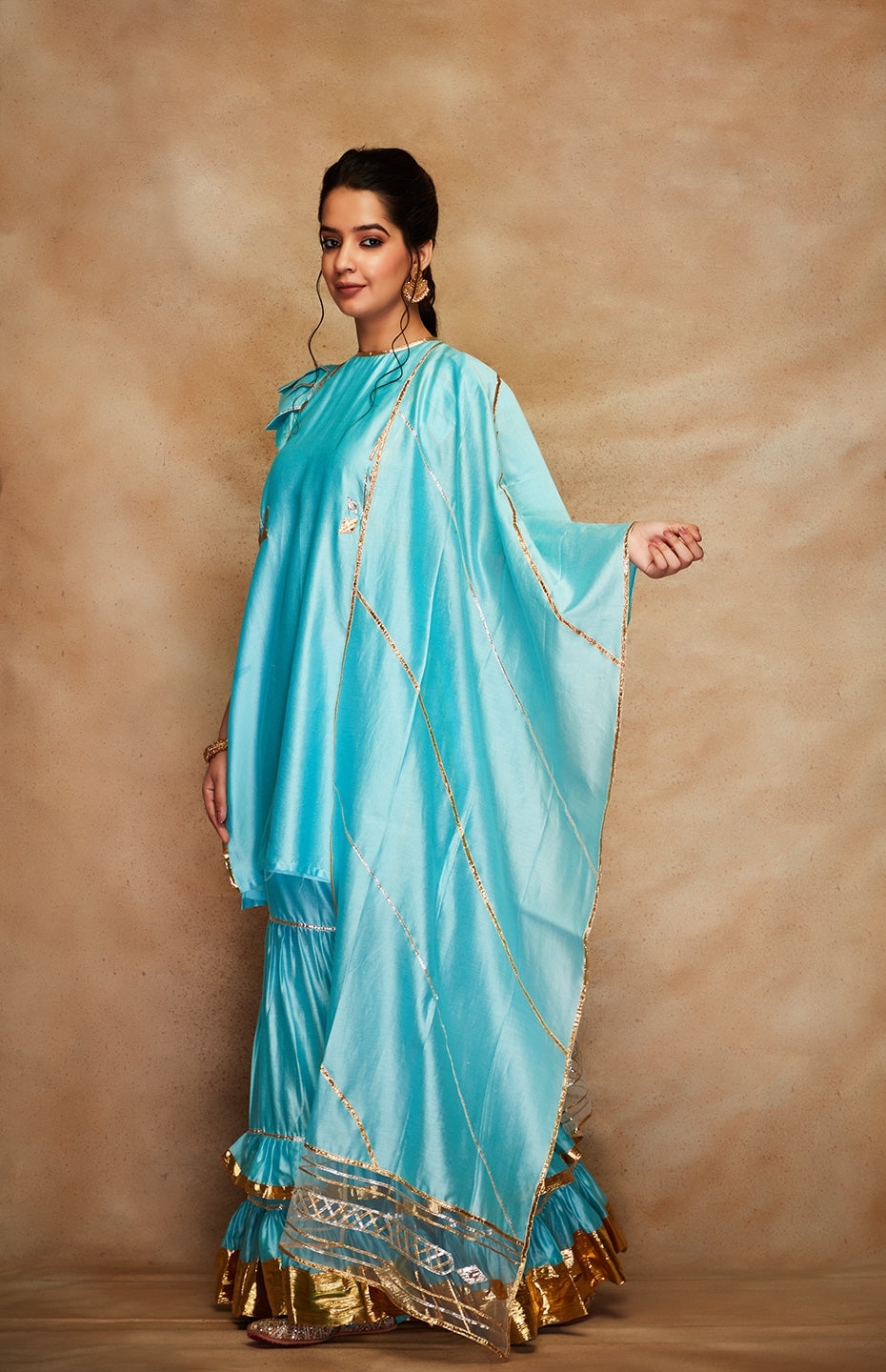 Blue Chanderi Silk Gota Stole