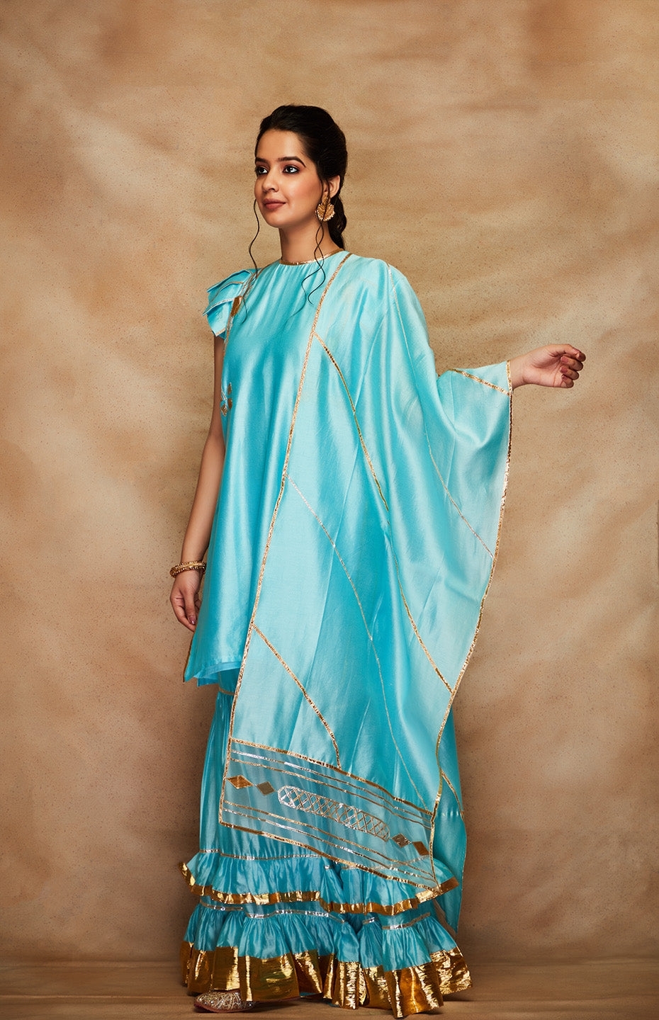 Blue Chanderi Silk Gota Stole