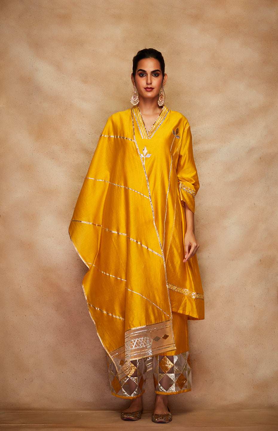 Mustard Chanderi Silk Gota Stole