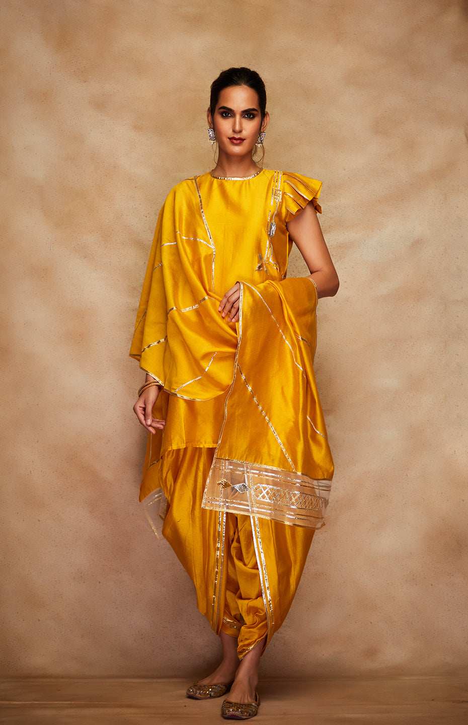 Mustard Chanderi Silk Gota Stole