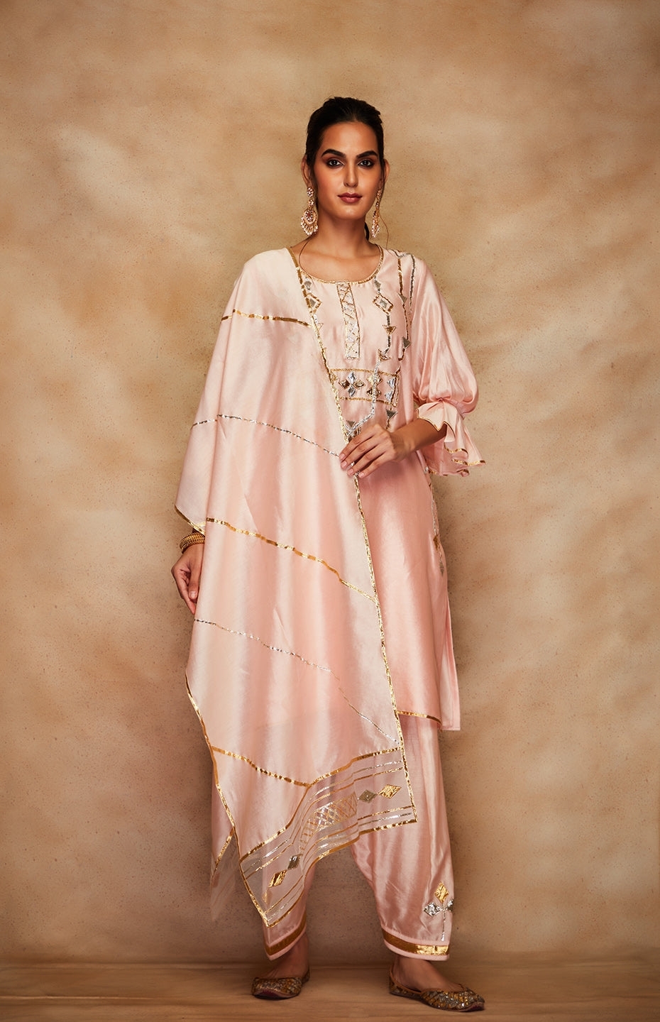 Peach Chanderi Silk Gota Stole