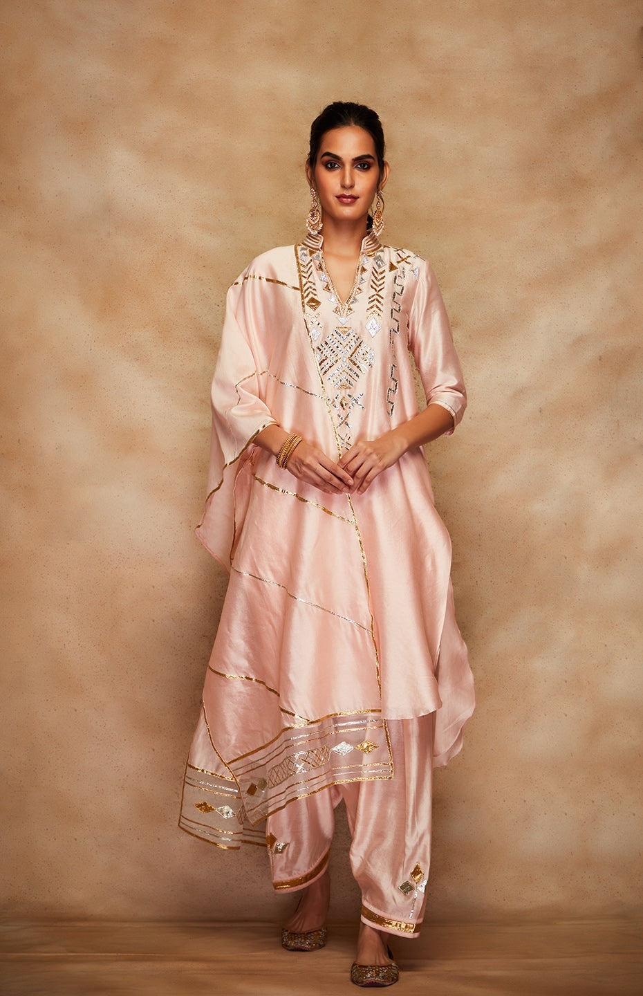 Peach Chanderi Silk Gota Stole