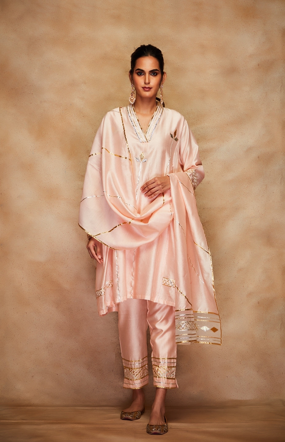 Peach Chanderi Silk Gota Stole