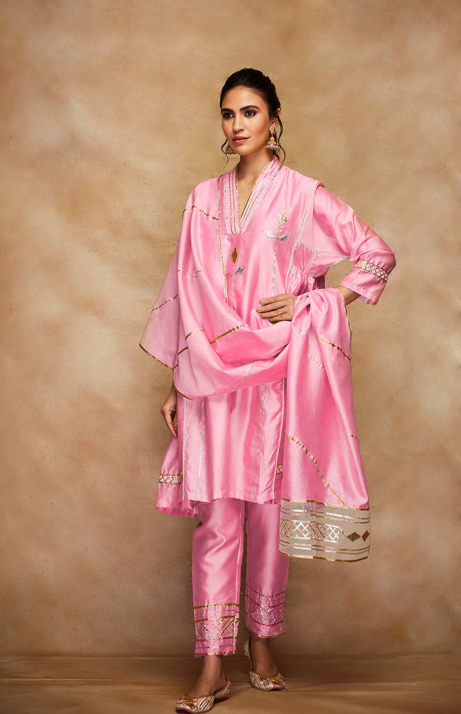 Pink Chanderi Silk Gota Stole