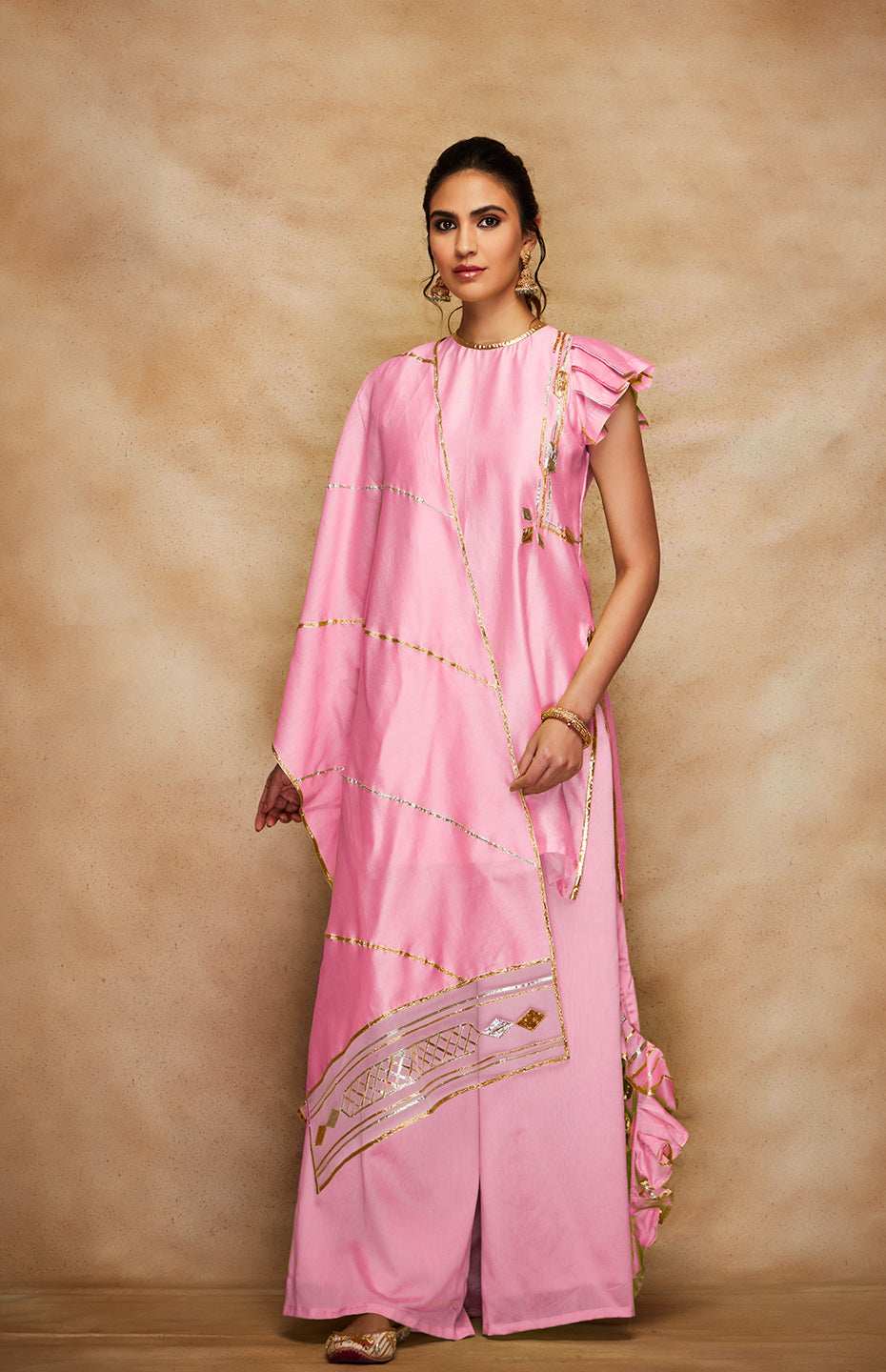 Pink Chanderi Silk Gota Stole
