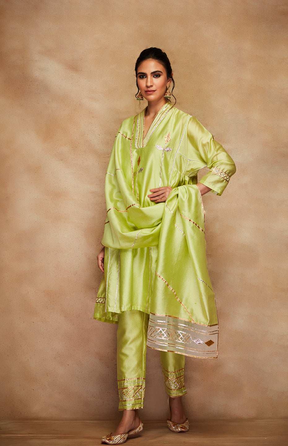 Pista Green Chanderi Silk Gota Stole
