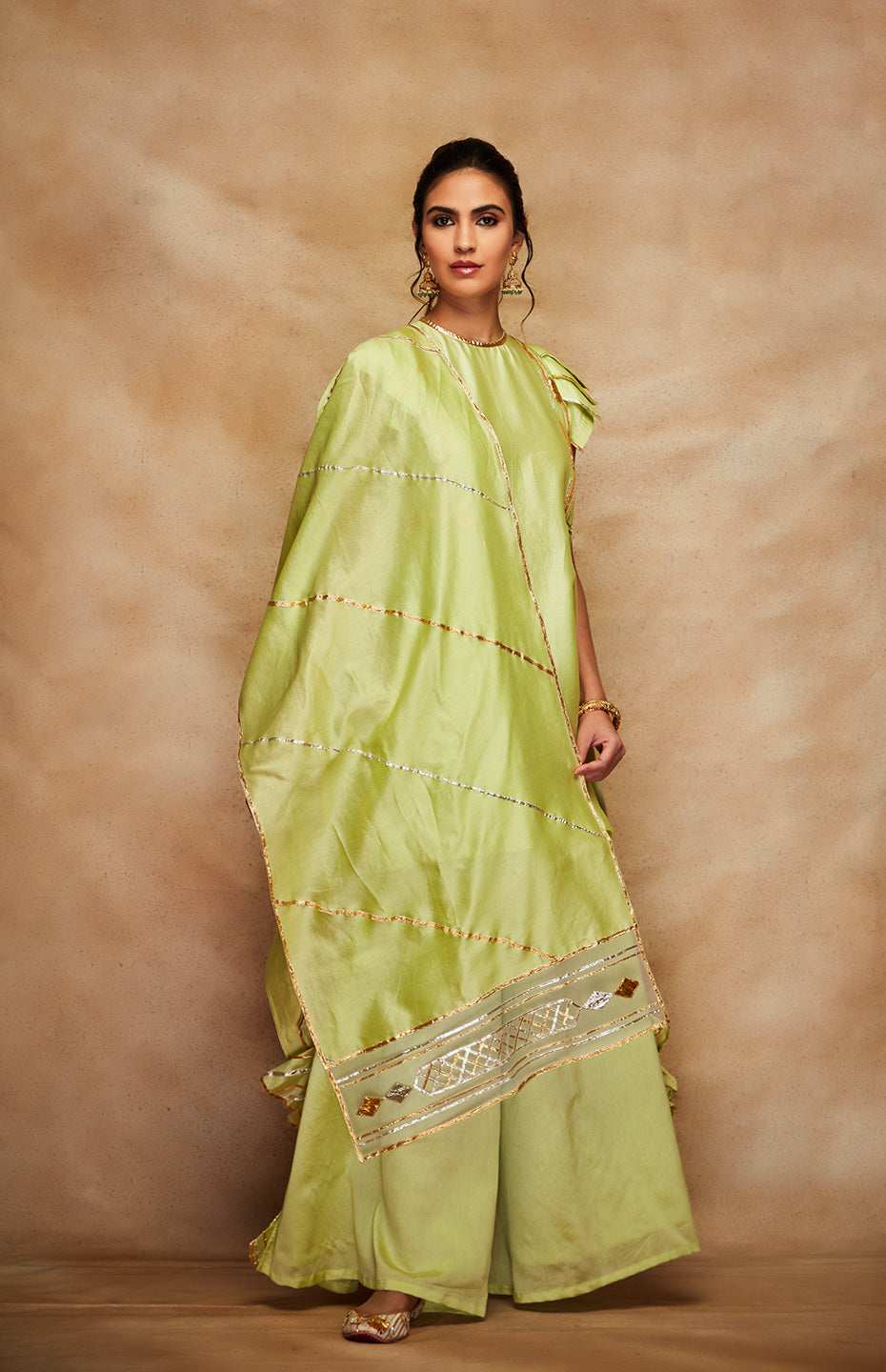 Pista Green Chanderi Silk Gota Stole