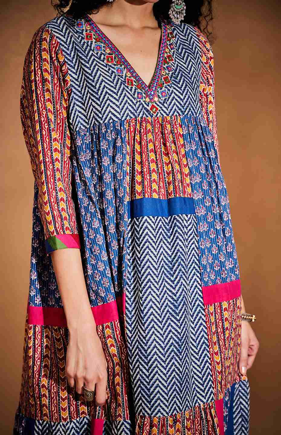 Tribal Patchwork Mirror Tiered Tunic