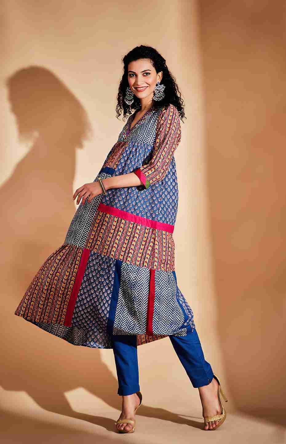 Tribal Patchwork Mirror Tiered Tunic