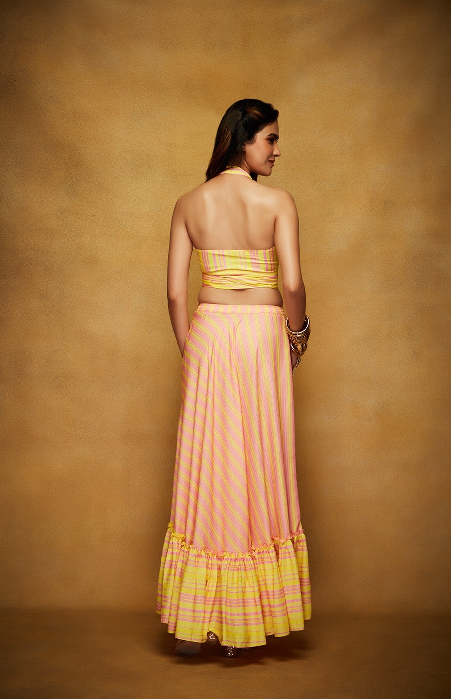 Pink & Yellow Ruffle Bordered Skirt