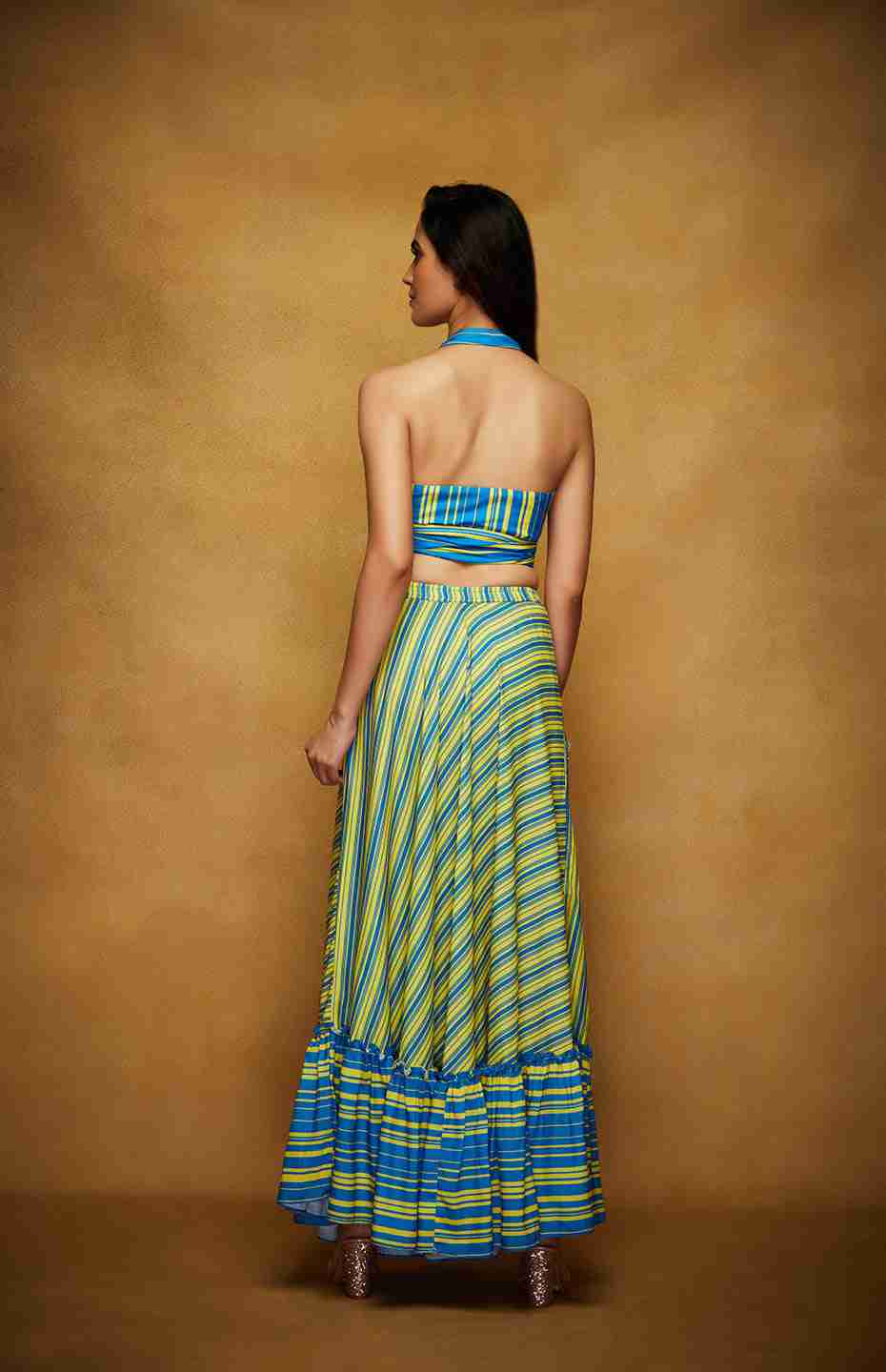 Yellow & Blue Ruffle Bordered Skirt