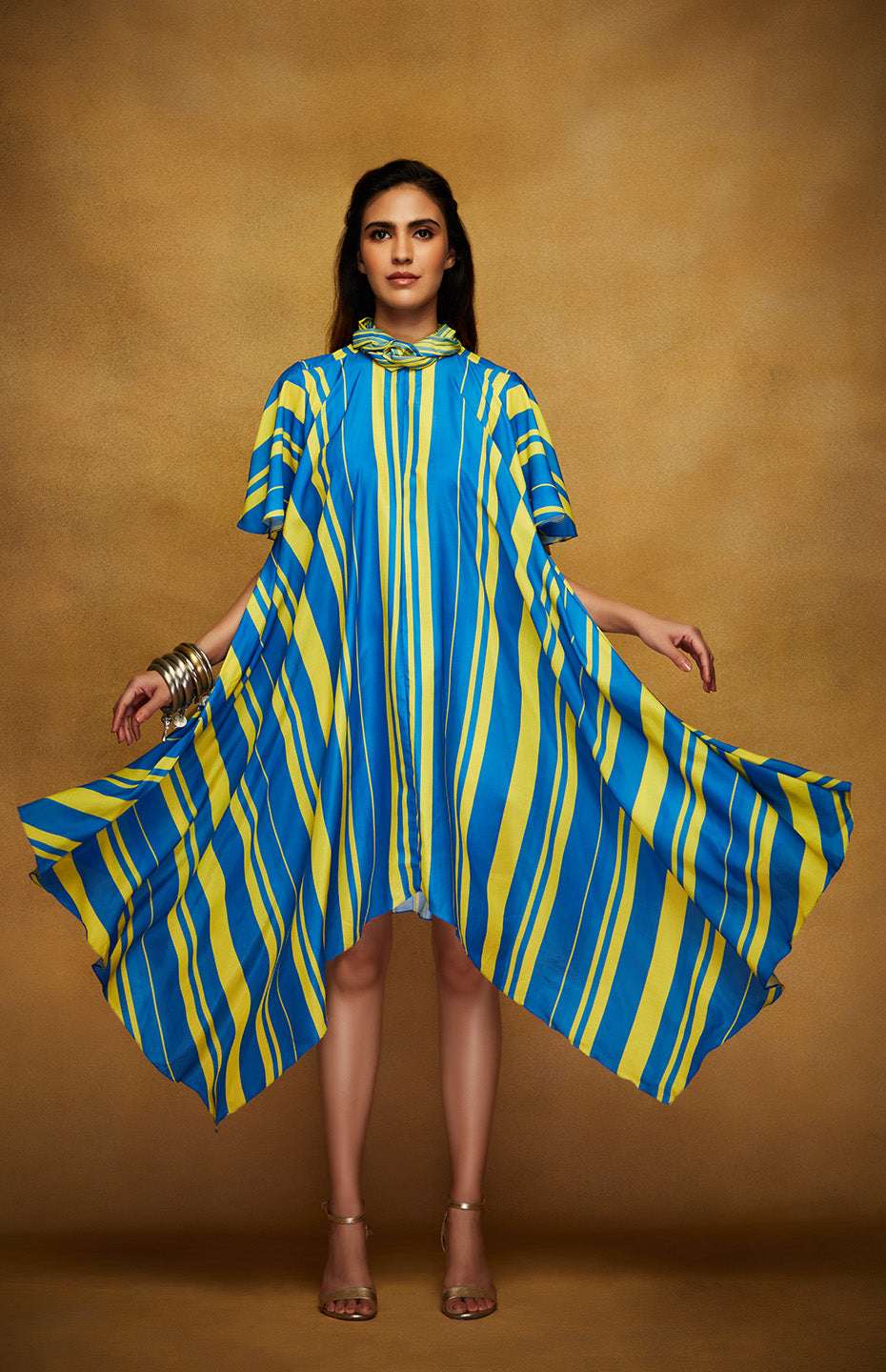 Yellow & Blue Tie Up Tunic