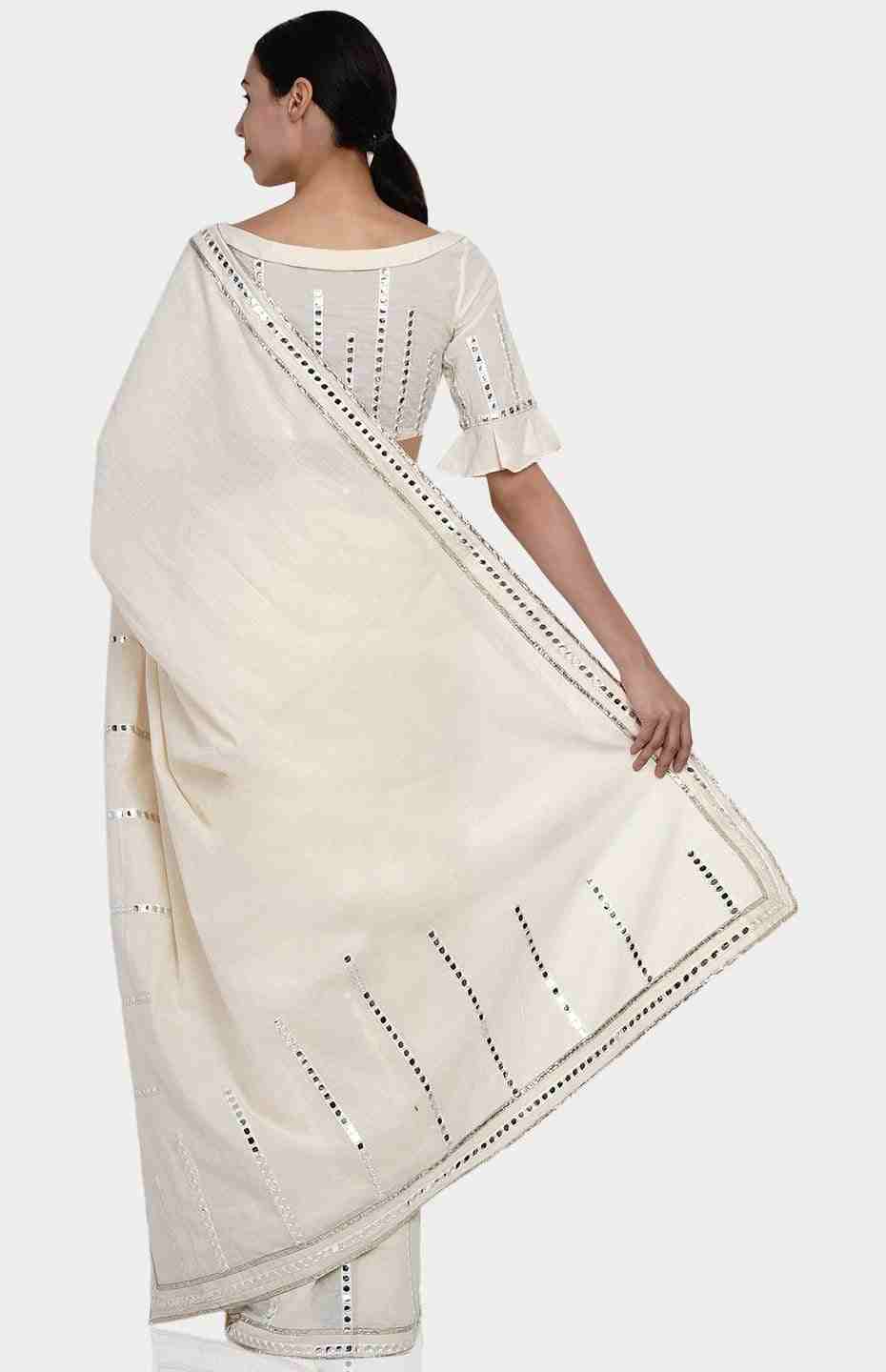 Off-White Up-Down Saree