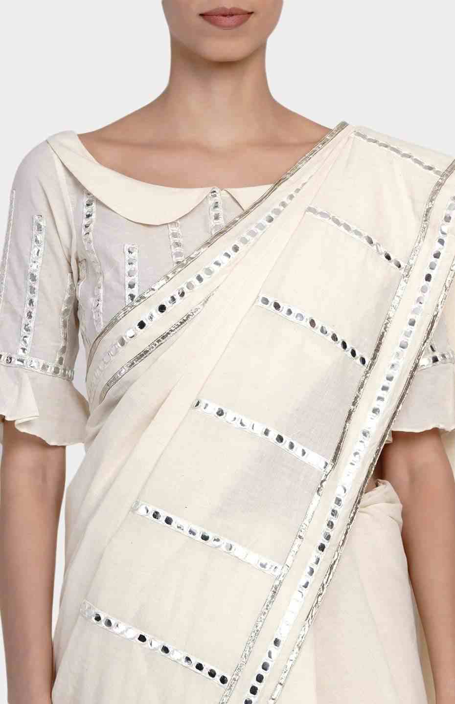 Off-White Up-Down Saree
