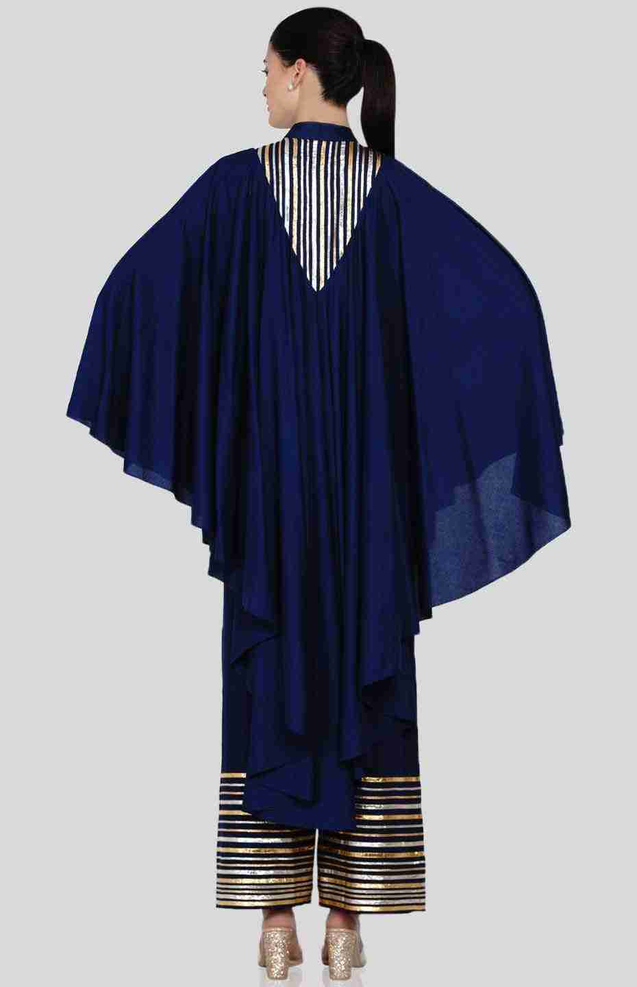 Navy Blue Barcode V Neck Long Shirt