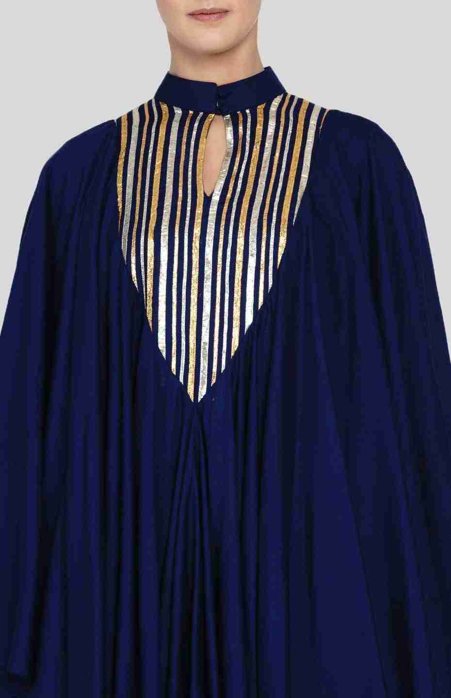 Navy Blue Barcode V Neck Long Shirt