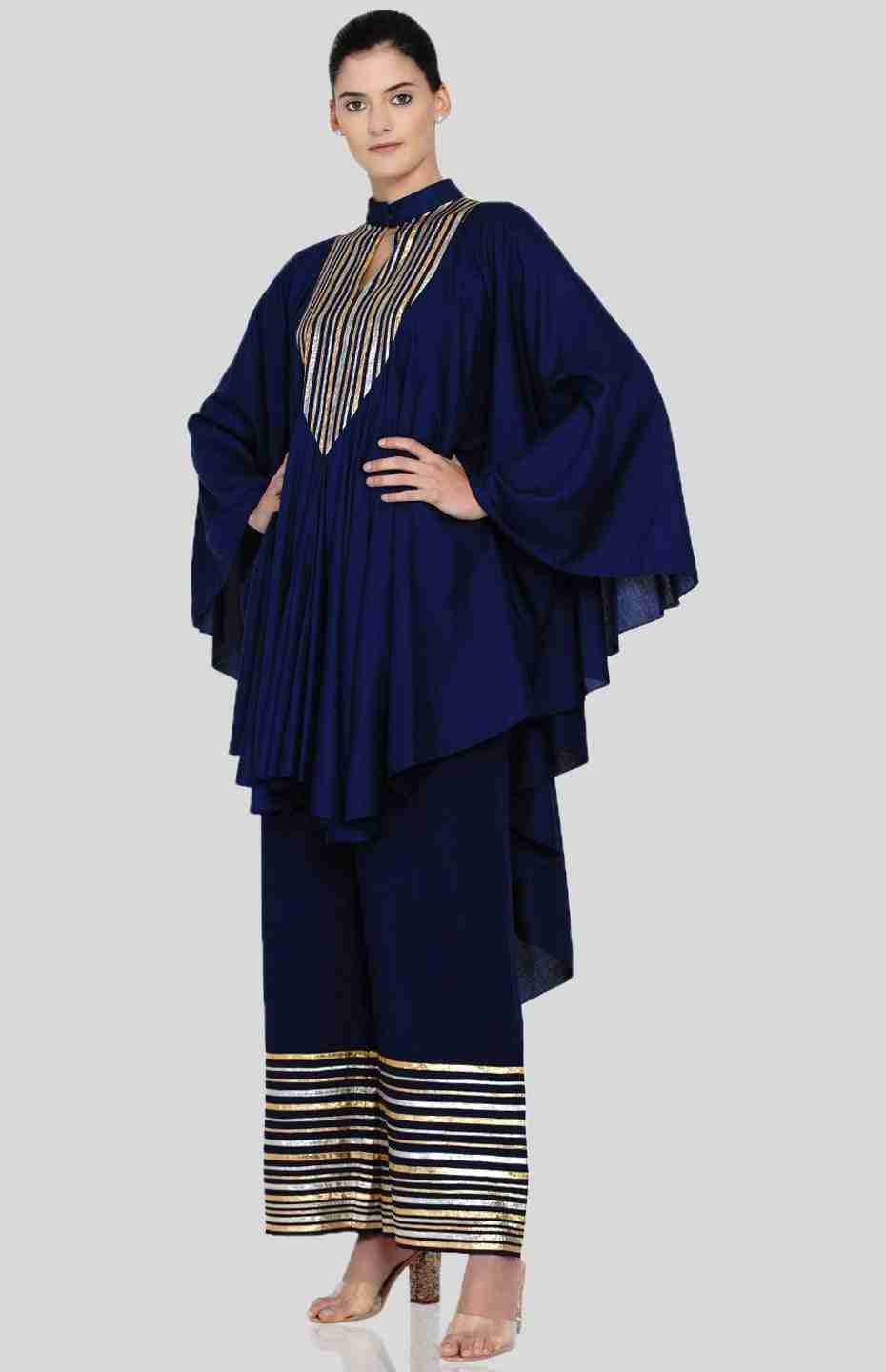 Navy Blue Barcode V Neck Long Shirt