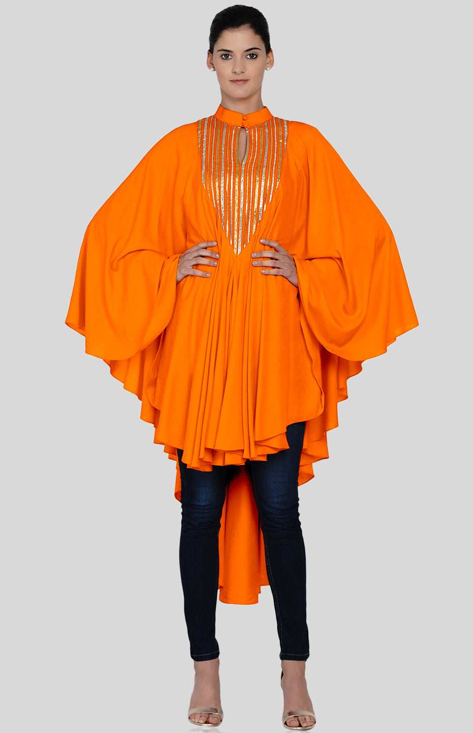 Orange V Neck Long Shirt