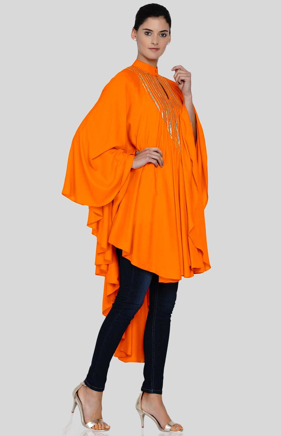Orange V Neck Long Shirt