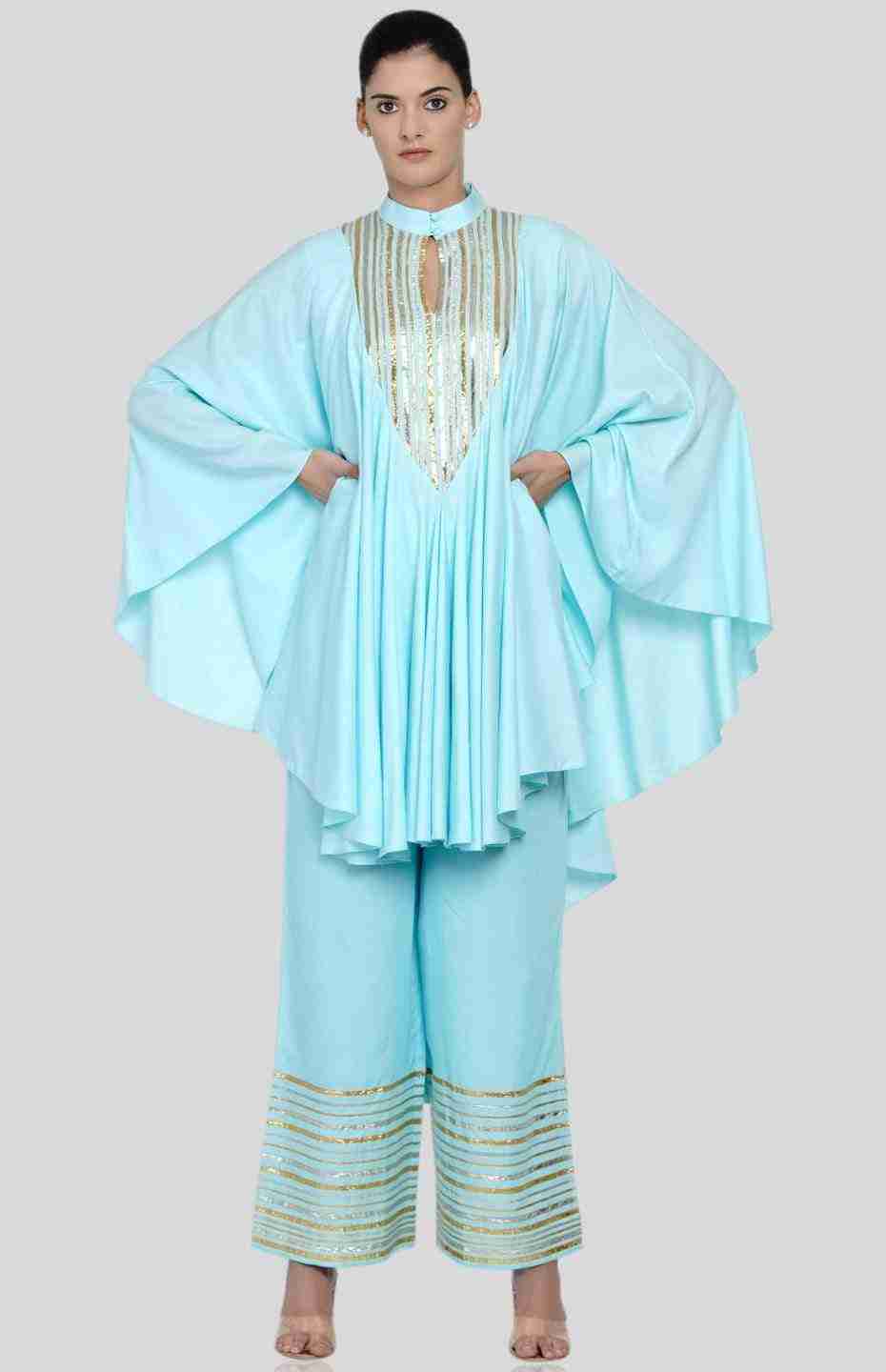 Pastel Blue Barcode V Neck Long Shirt