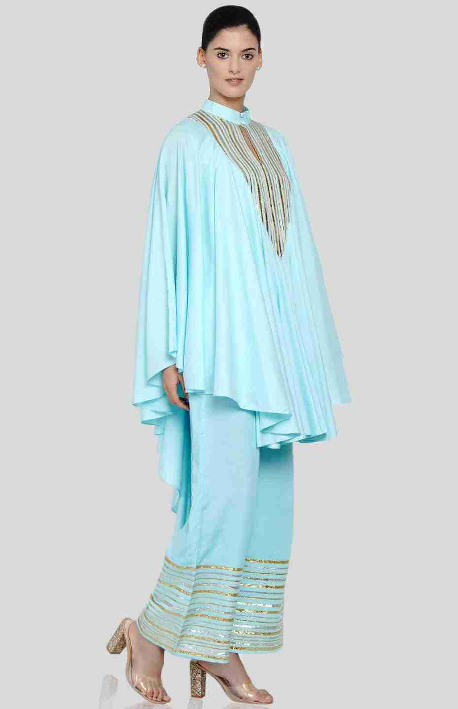 Pastel Blue Barcode V Neck Long Shirt