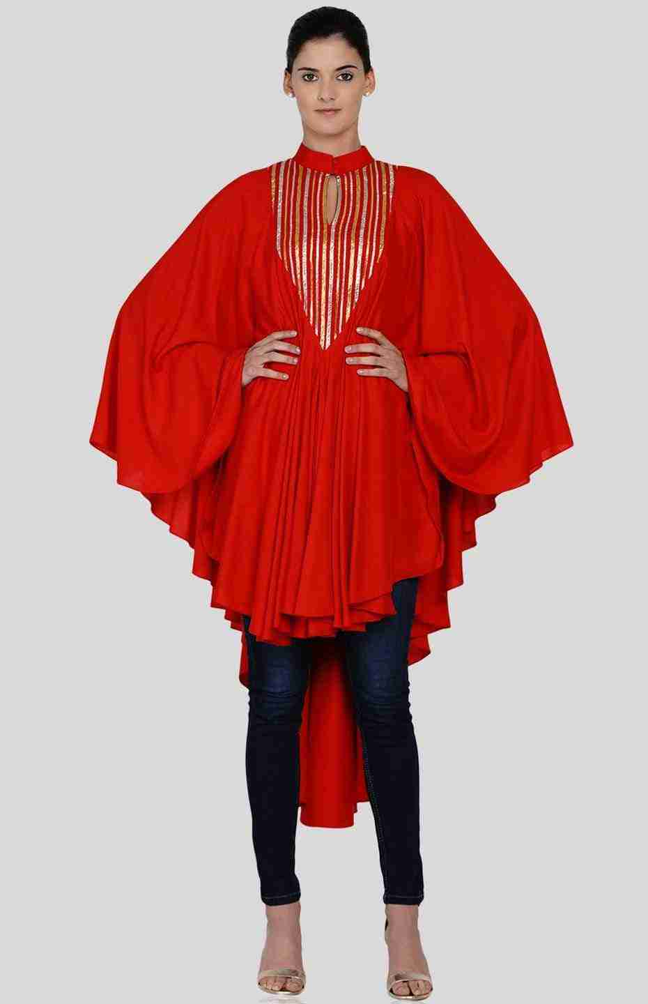 Red Barcode V Neck Long Shirt