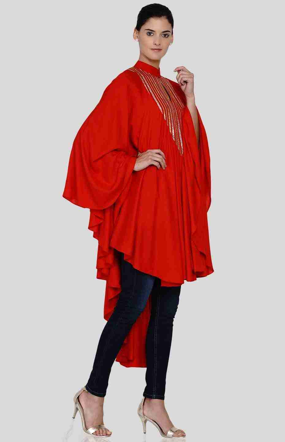 Red Barcode V Neck Long Shirt