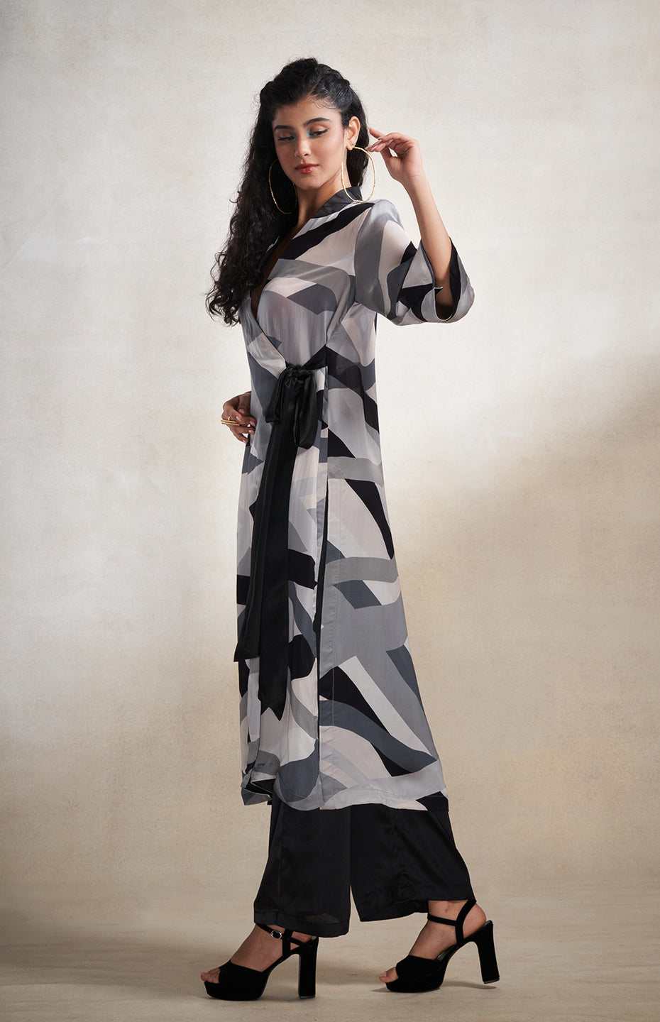 Monochrome Abstract Wrap Dress