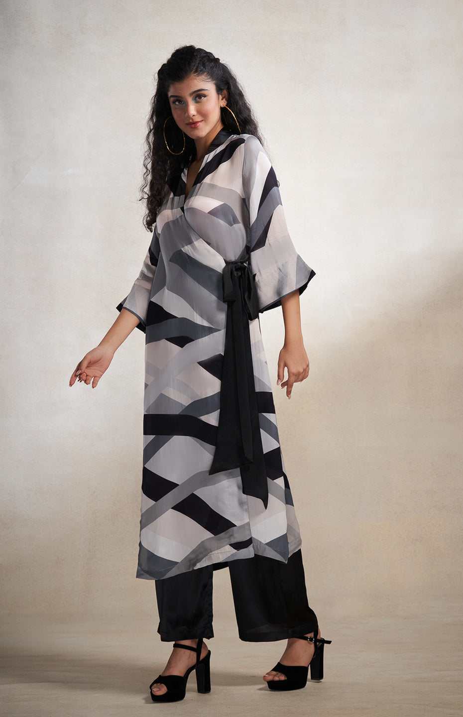 Monochrome Abstract Wrap Dress