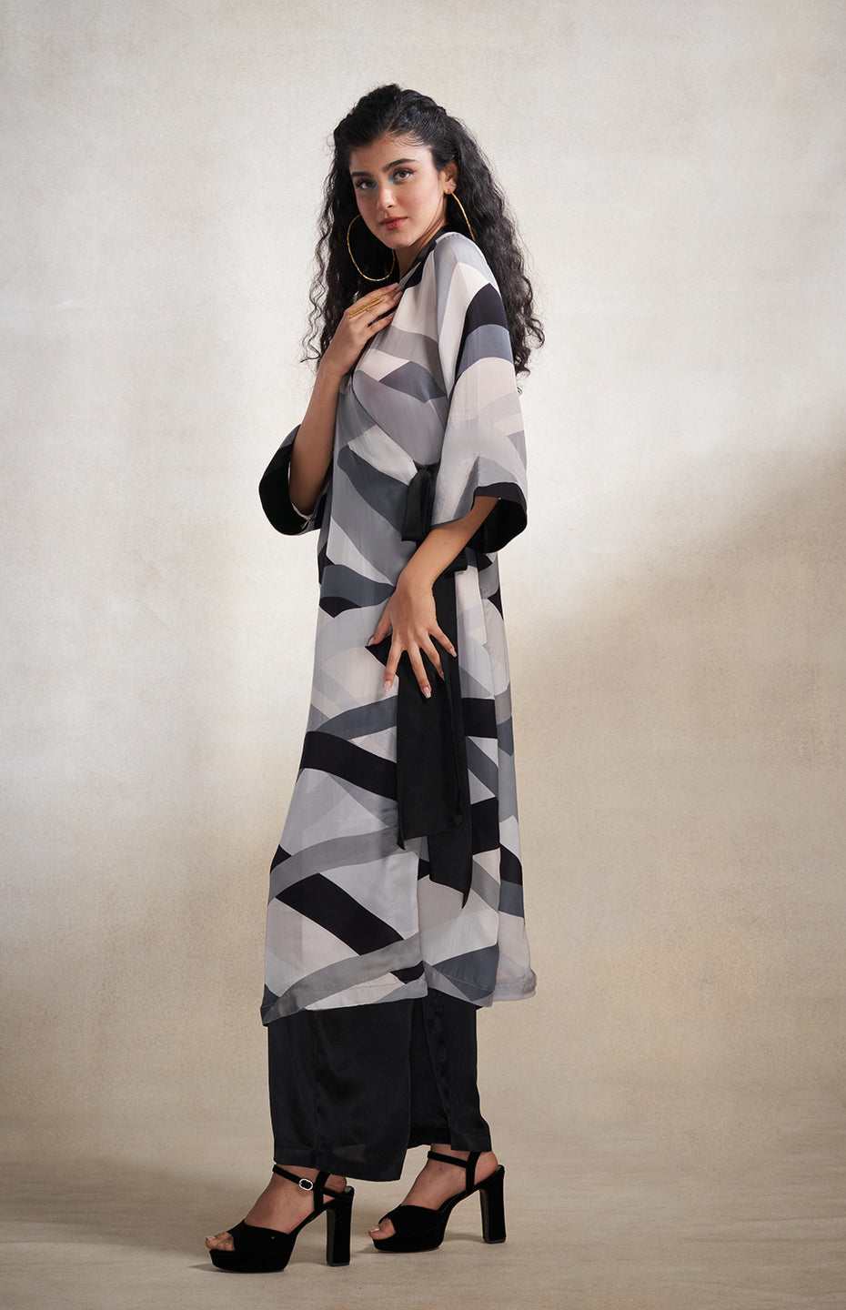 Monochrome Abstract Wrap Dress