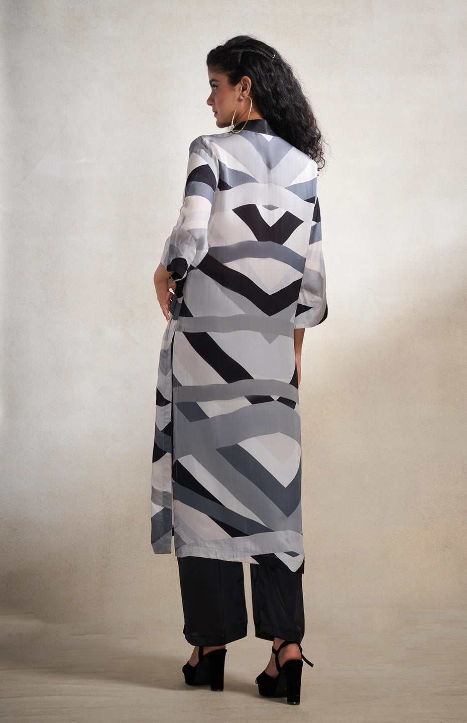 Monochrome Abstract Wrap Dress