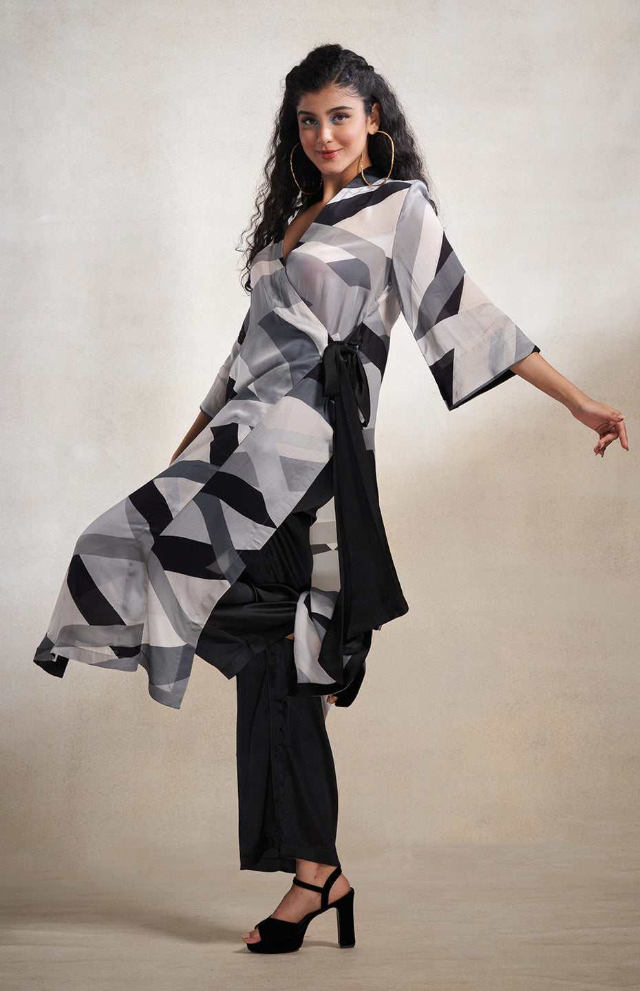 Monochrome Abstract Wrap Dress
