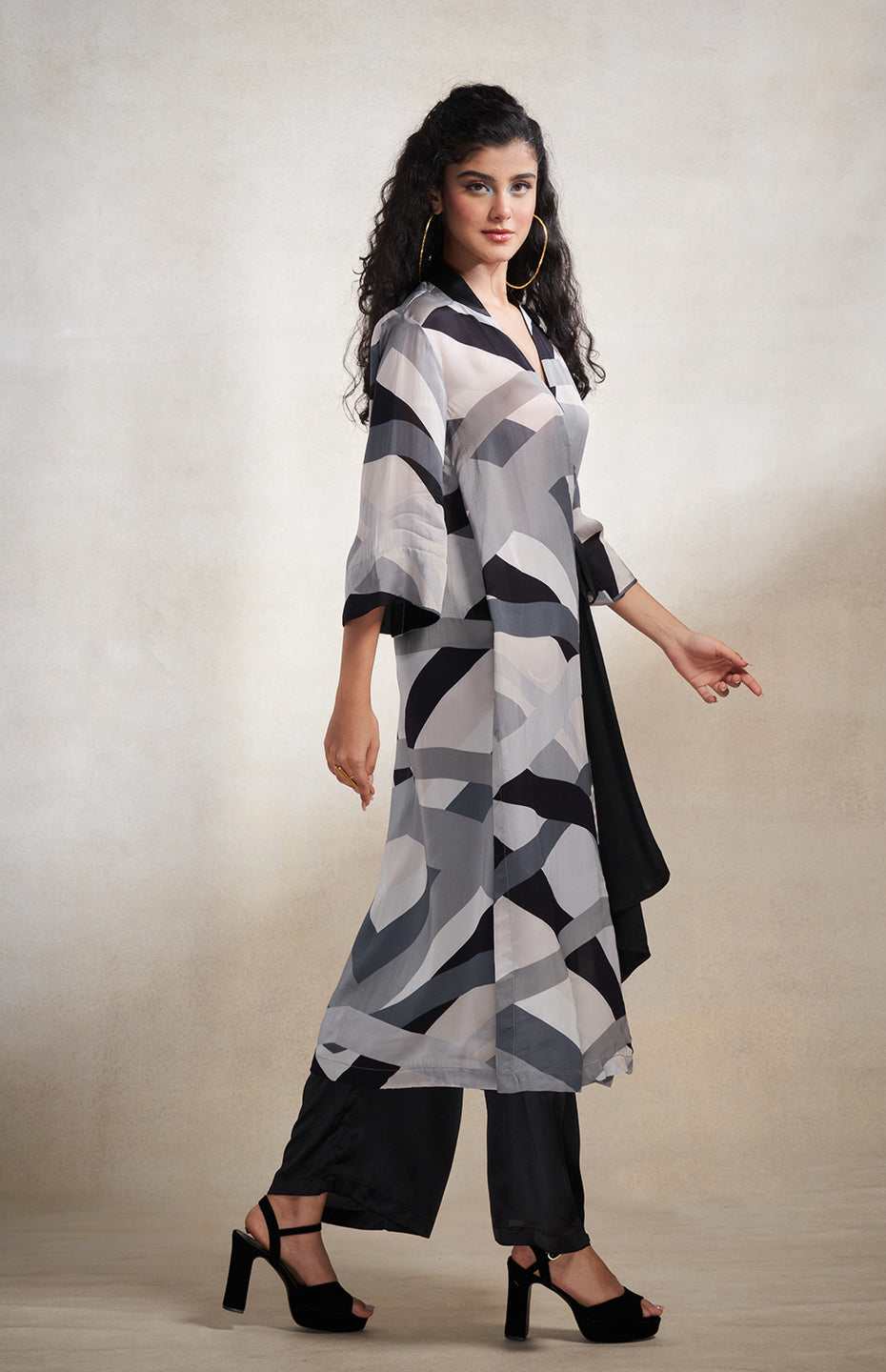Monochrome Abstract Wrap Dress