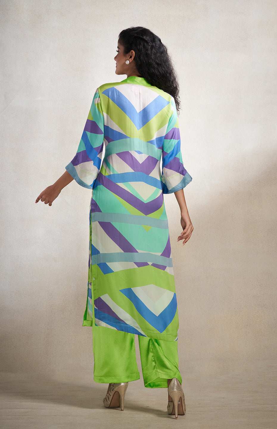 Green & Grey Abstract Wrap Dress