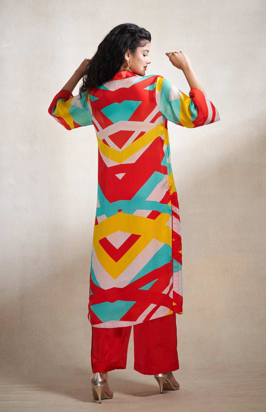 Red & Blue Abstract Wrap Dress