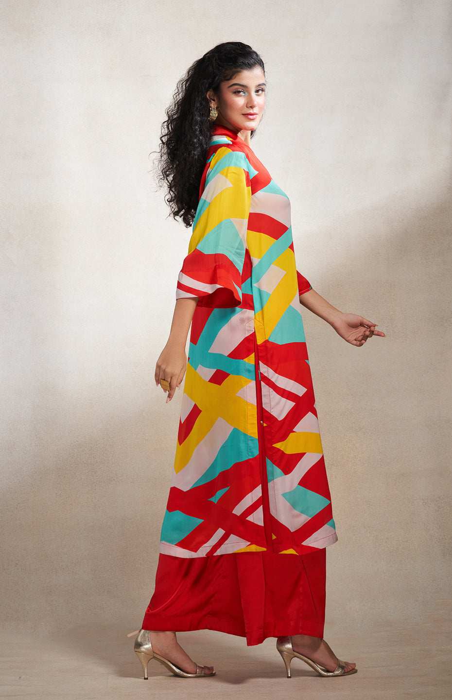 Red & Blue Abstract Wrap Dress