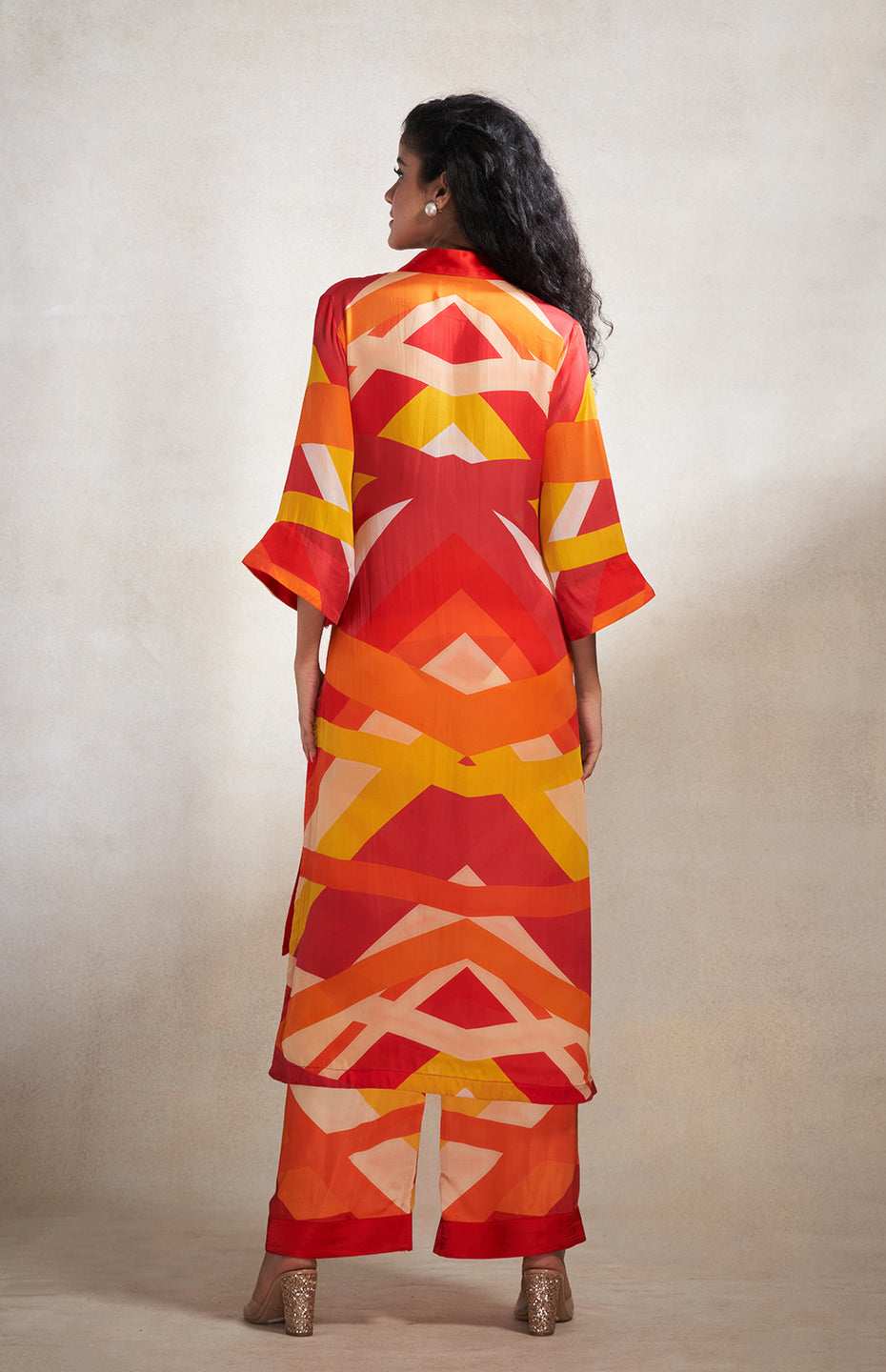 Red & Orange Abstract Wrap Dress